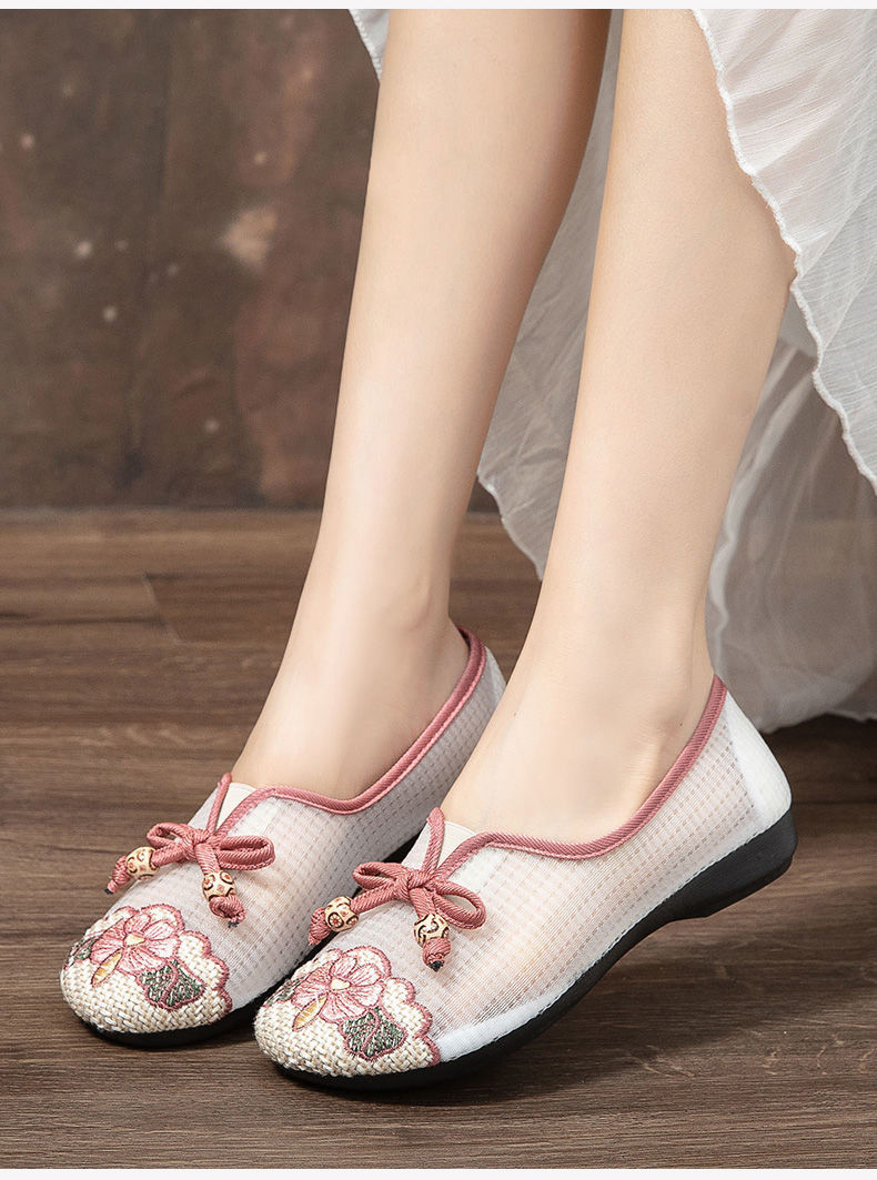 闽福祥夏季透网老北京女布鞋气质复古绣花鞋民族风舞蹈鞋轻便防滑