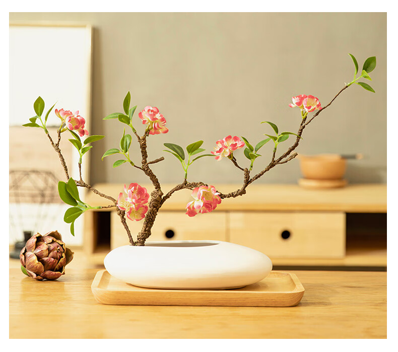 桃花枝日系腊梅仿真花束绢樱花树枝中式茶几假花插花瓶摆件家居装饰
