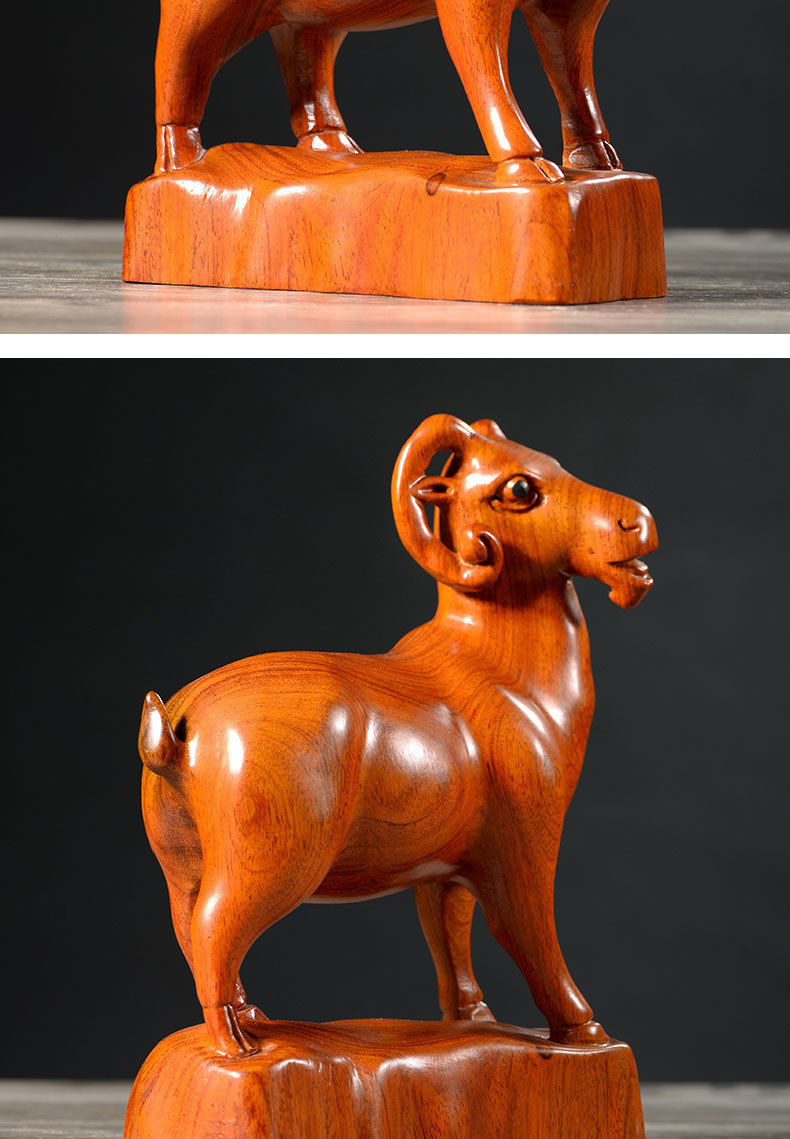 实木雕刻羊摆件十二生肖羊动物花梨客厅装饰电视柜红木工艺送礼品整木