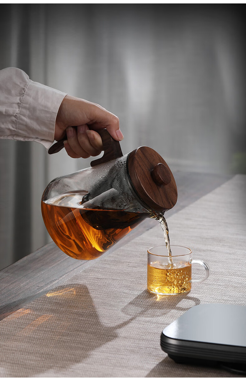 福雁坊玻璃观山大容量泡茶壶茶水分离电陶炉煮茶单壶家用木把茶具泡茶