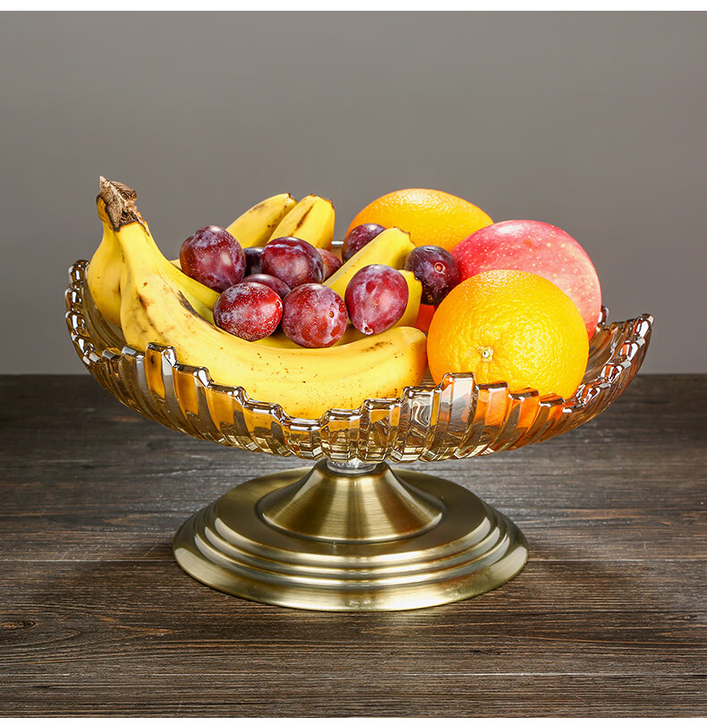 欧式水果盘北欧风格玻璃果盘创意现代轻奢客厅茶几家用网果盘黑水晶高