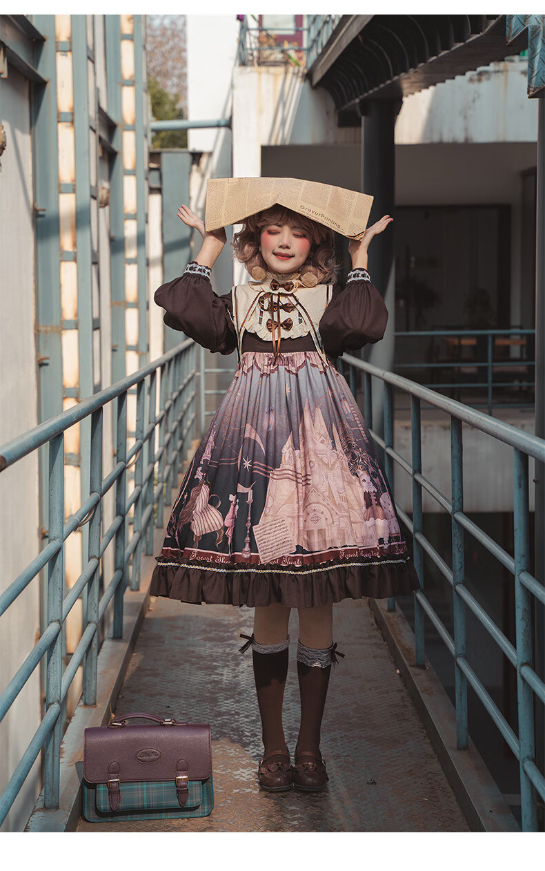 原创设计原版森林剧院欧式复古小洋装长袖洛丽塔op连衣裙春秋款黑色