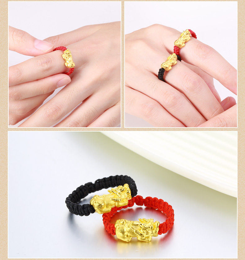 老凤凰黄金貔貅戒指女足金999转运珠戒指男3d硬金情侣款对戒送女友