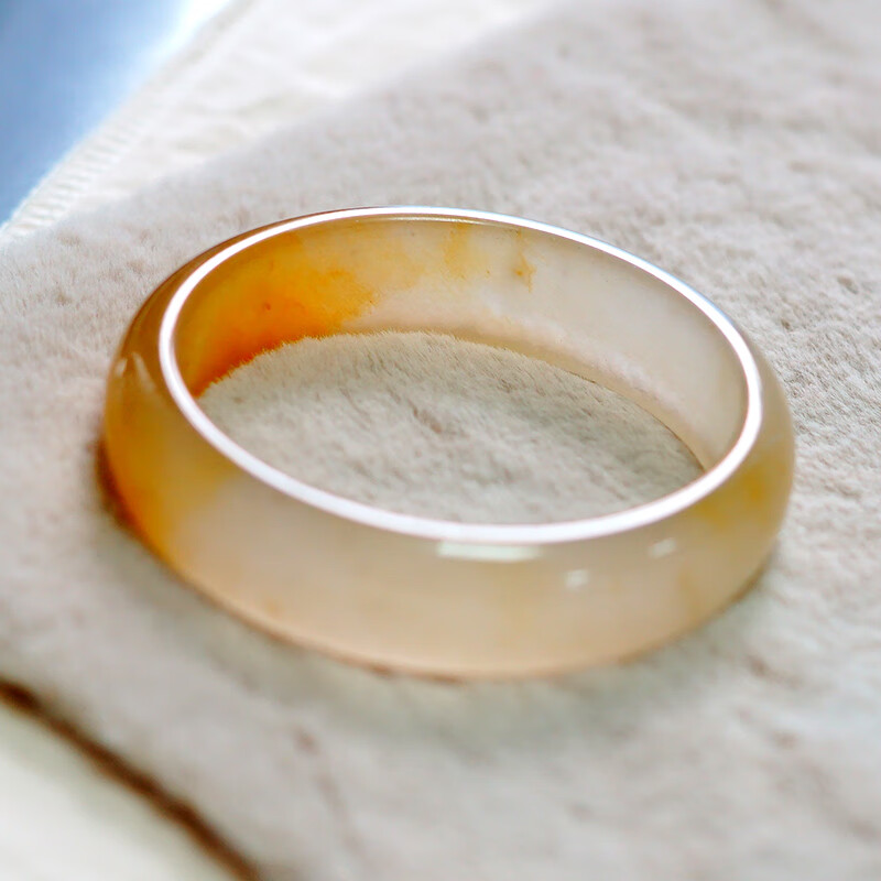 《七夕情人节礼物 》展缘 新疆黄籽料水晶玛瑙黄金丝玉宽镯女款宽手镯