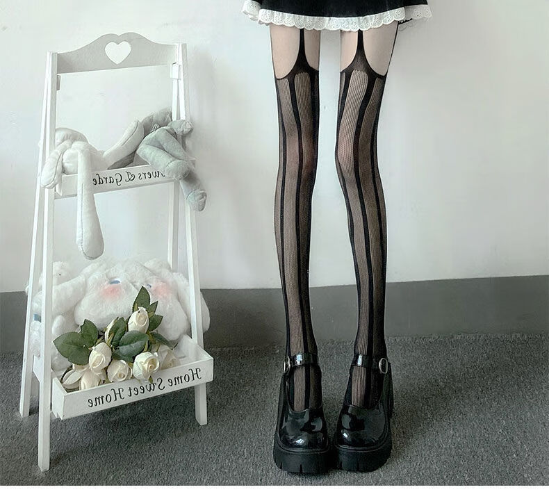 日系辣妹黑色jk袜薄款夏季网红ins过膝袜 宽条纹丝袜(两条装)【图片