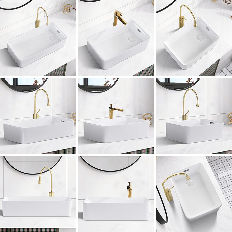 家用台上盆侧下水陶瓷洗手盆左右侧排水阳台洗衣盆带溢水口洗脸盆