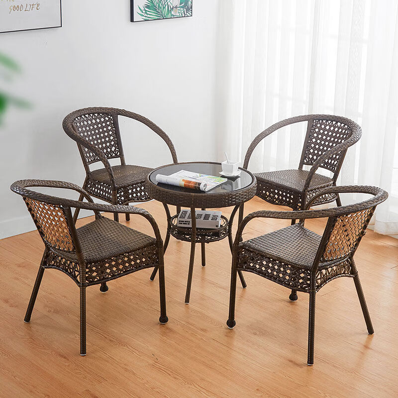 阳台藤椅三件套阳台休闲喝茶桌椅网红简约阳台藤编三件套休闲家贝组人