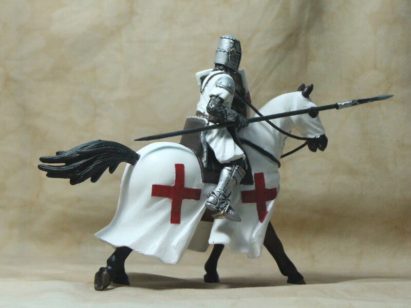 75寸兵人模型1:18古代十字军骑士之圣殿骑士团人马套装 罩袍圣殿枪