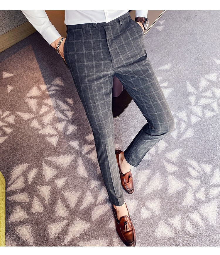坠感小西裤男修身小脚韩版潮流裤子百搭直筒九分男士休闲西装长裤深灰