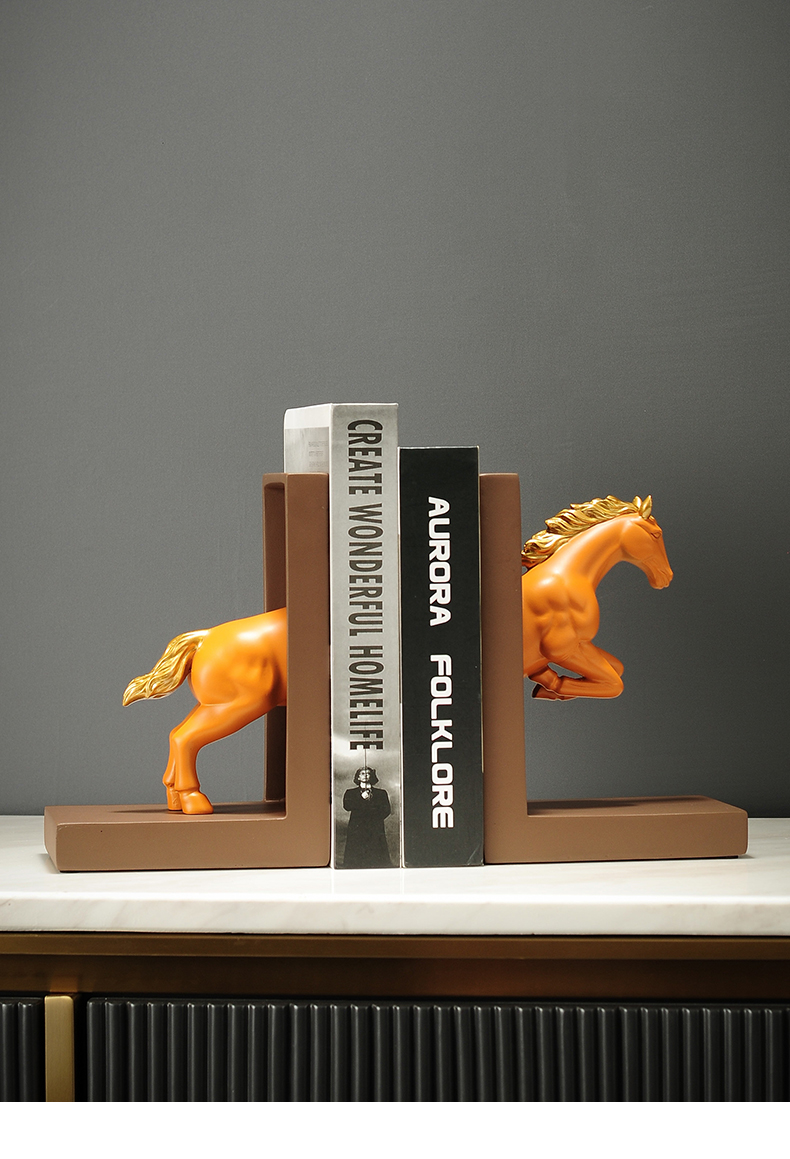 书挡轻奢办公室书柜骏马艺术品装饰e款蓝绿点麋鹿鹿摆盘三件套彩盒装