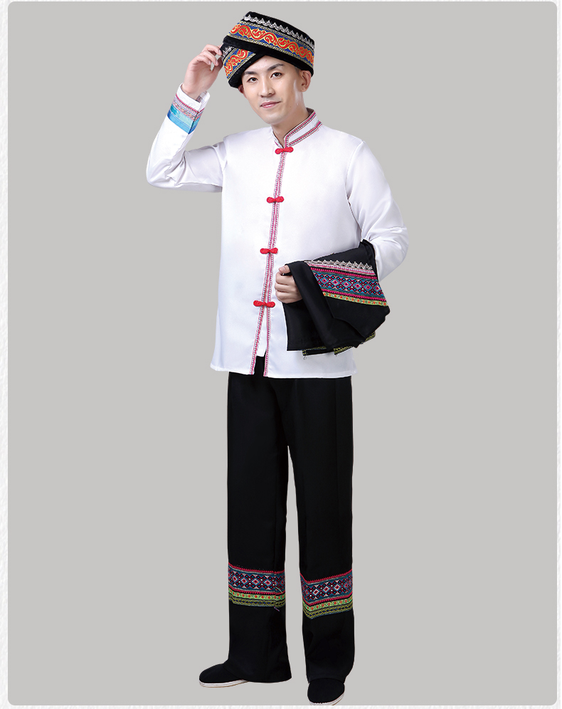 广西壮族服装男民族风云南少数民族苗族彝族演出服葫芦丝表演服饰全黑