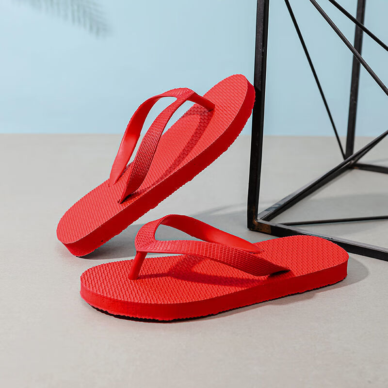 小学生拖鞋男612岁中大儿童橡胶底耐磨防滑时尚沙滩亲子人字拖女红色