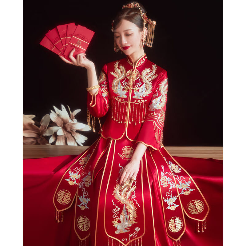 禾秀服秀禾服新娘年中式新娘服婚孕妇秀禾婚纱龙凤褂嫁衣秋季女水晶彩