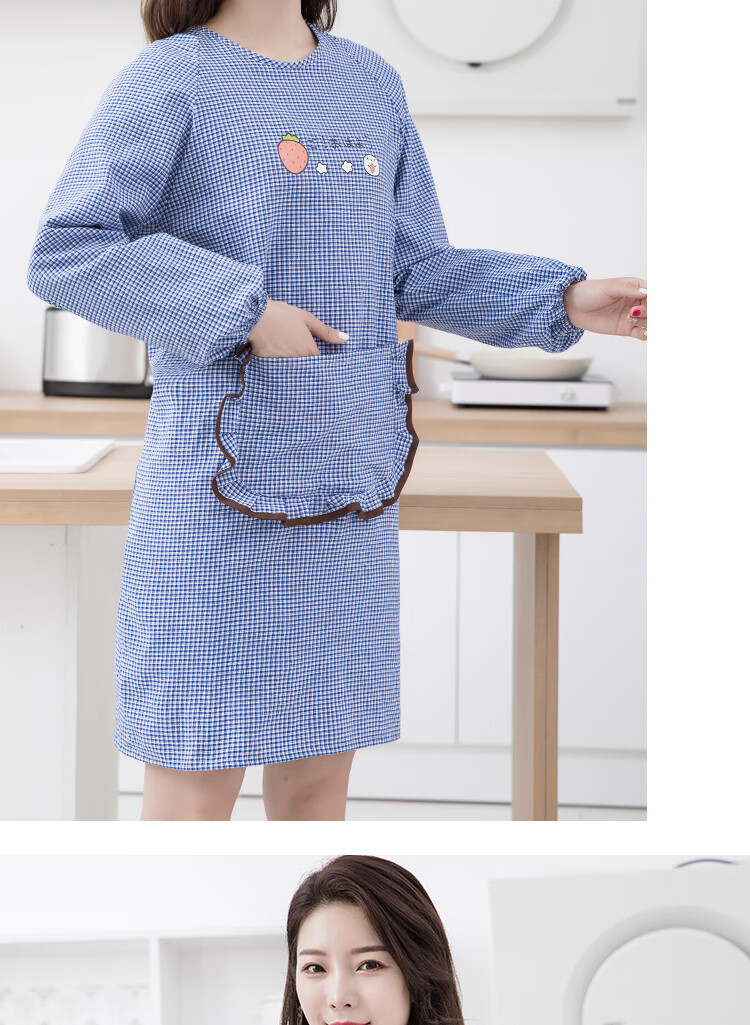 长袖家用围裙厨房做饭韩版女时尚卡通棉布反穿罩衣防污工作服龙迅鹤