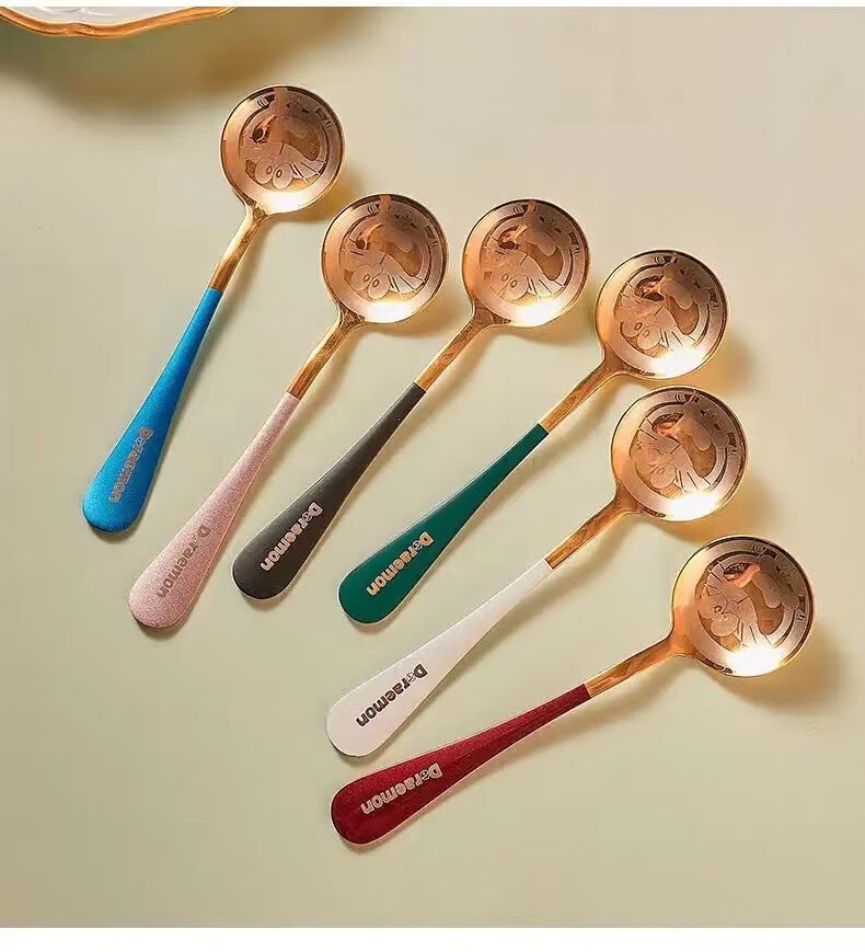 oloey不锈钢勺子家用网红精品勺创意ins韩式小勺可爱女神勺子哆唻a梦
