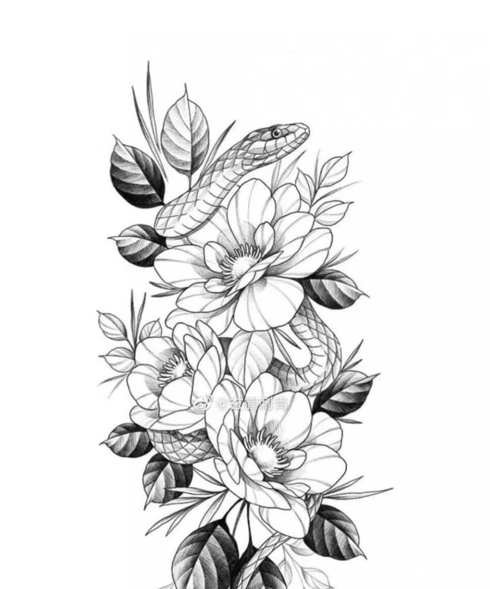 纹身贴半臂暗黑纹身贴蛇黑白仿真素花性感花臂刺青玫瑰牡丹纹身贴纸