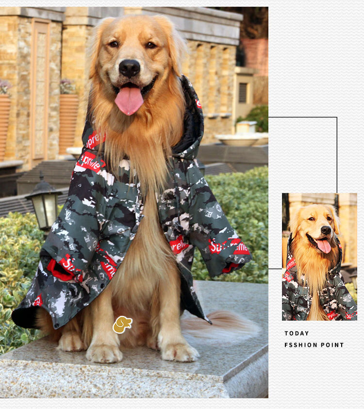 宠物狗衣服潮牌大狗衣服大型犬秋冬棉衣金毛衣服萨摩衣服灰色迷彩棉衣