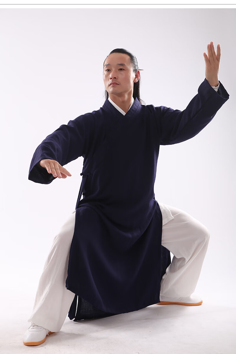2022新款仁武蚕丝太极服斜襟道士服全套中国风蚕丝麻长袍道袍男女款