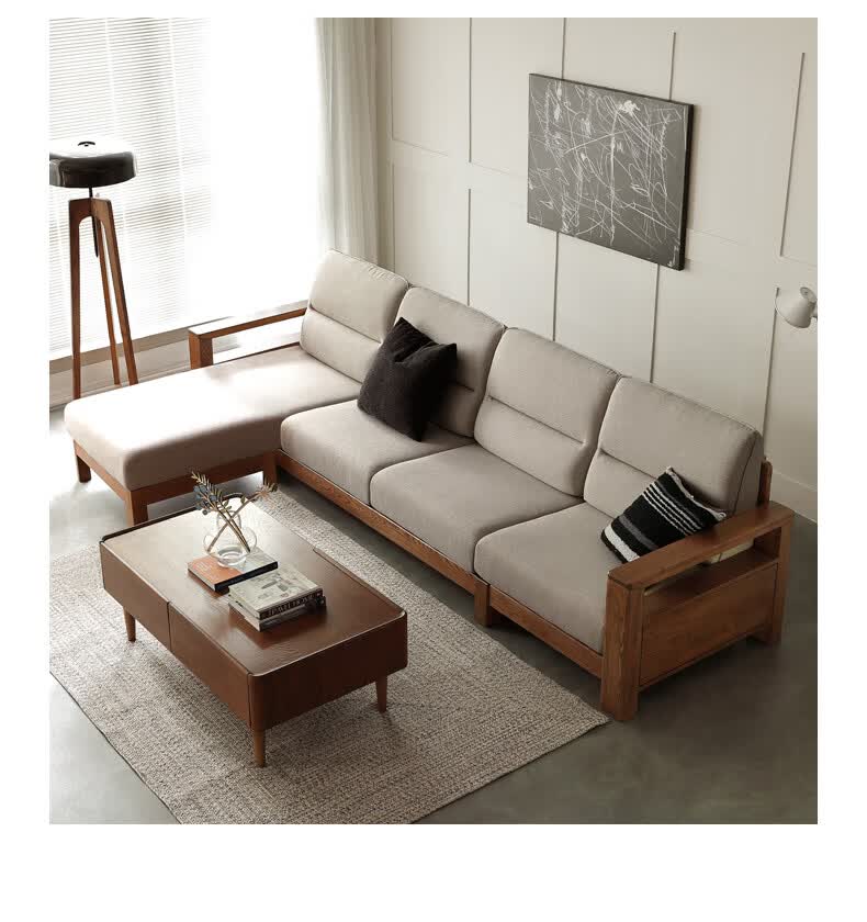 源氏木语全实木沙发简约现代小户型客厅转角沙发白蜡木三人位沙发