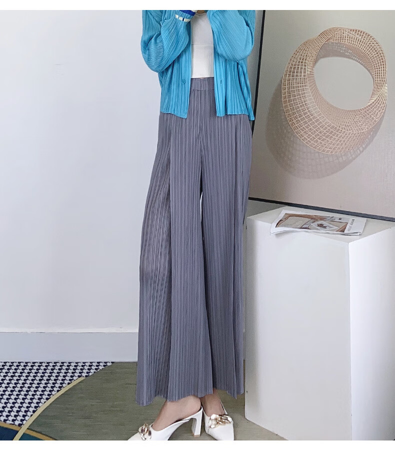 三宅一生褶皱阔腿裤女2021年秋季新款高腰垂感直筒裤宽松显瘦开叉休闲