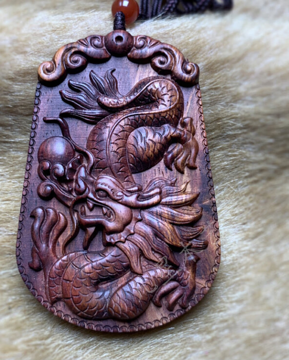 早纪木吊坠男士龙挂件十二生肖龙牌吊坠木质五爪龙形项链龙盘柱挂坠09