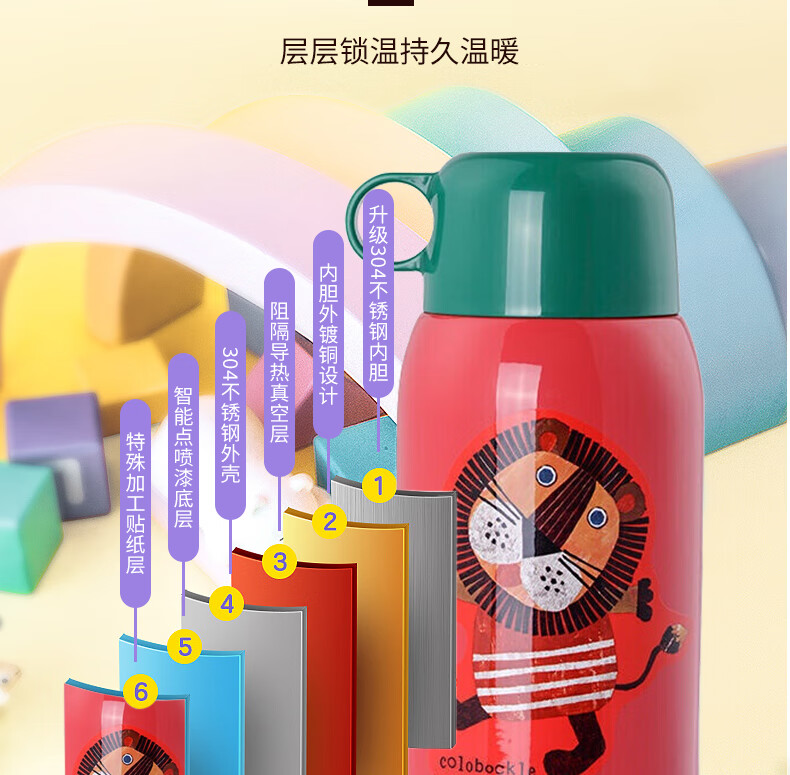 虎牌tiger儿童杯不锈钢男女保温杯学生吸管户外便携杯mbrt06gyp小狮子