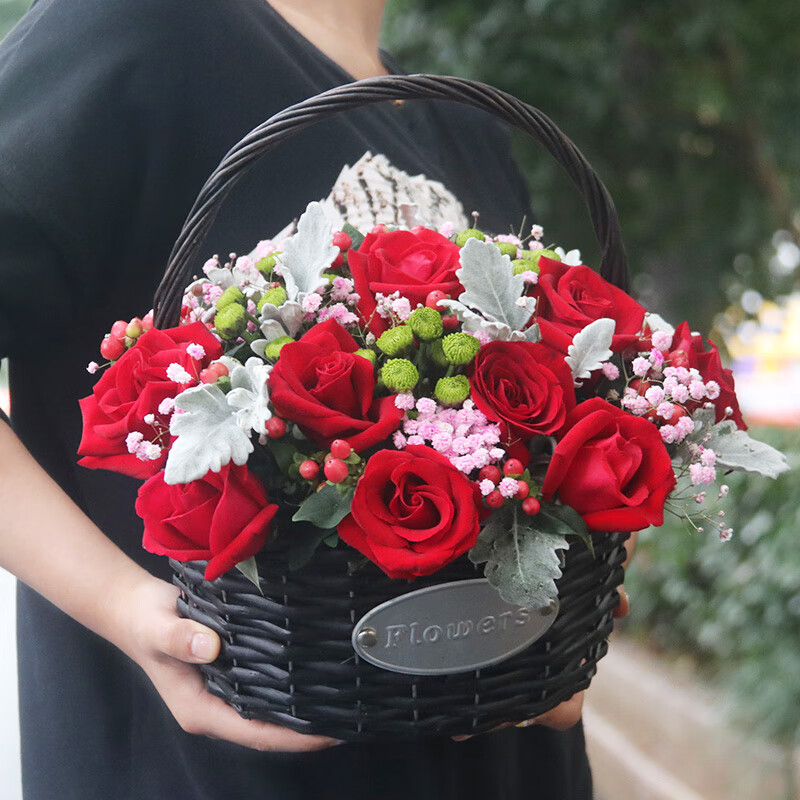 钰尚绍兴玫瑰花手提开业小花篮鲜花速递同城越城柯桥上虞生日配送花店