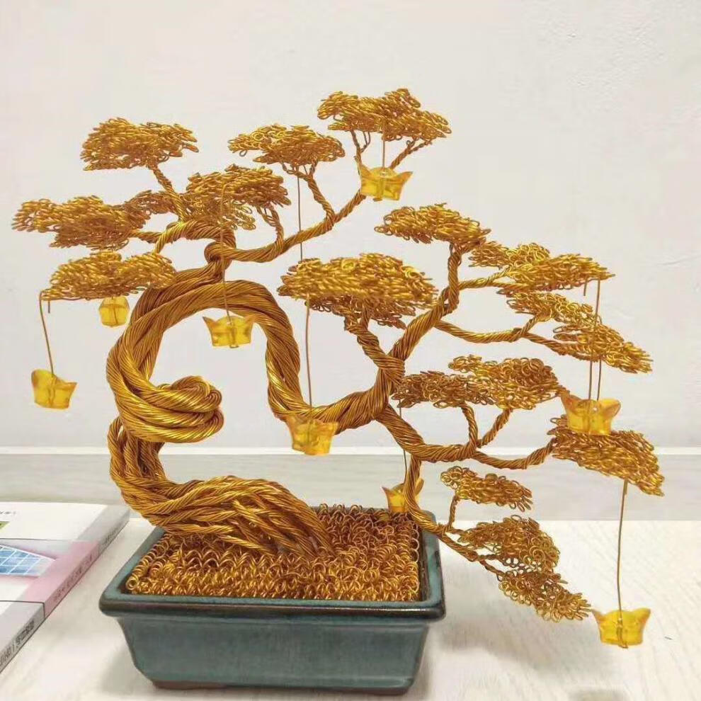 铜丝工艺品铜丝编织工艺品开店礼物仿真文松手工铁丝编制发财树客厅