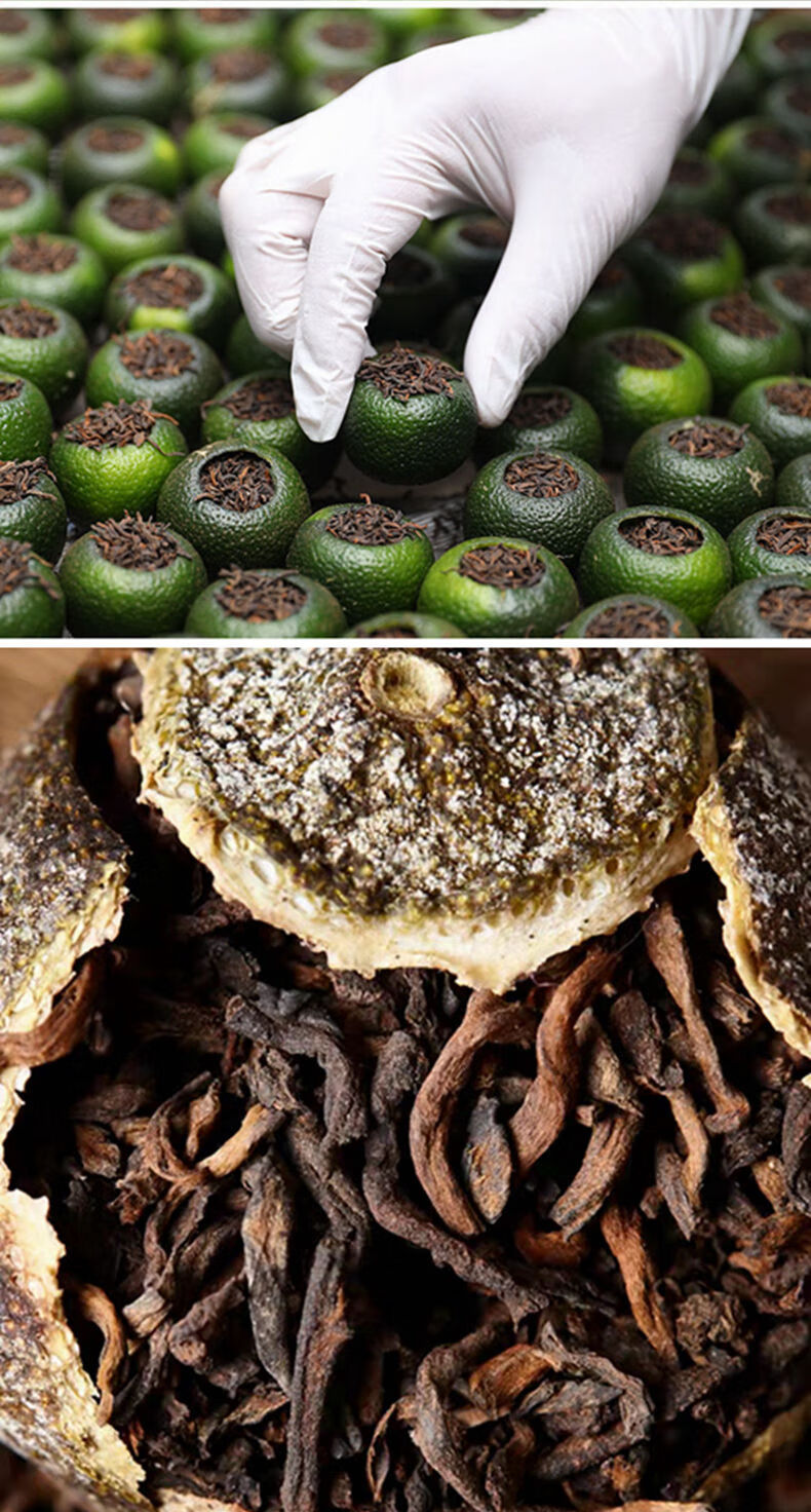 新会小青柑普洱茶九年普洱柑普茶天马橘子桔普熟茶一斤装挂霜果香小青