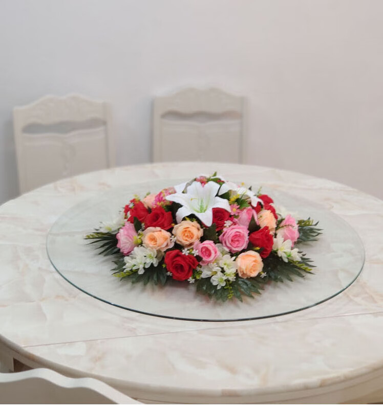 餐厅摆台花 酒店餐桌摆花仿真花台花假花餐厅圆桌台面圆形绢花摆设