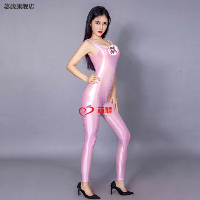 苾旎拉链开档光滑连体衣透明塑身健美连身衣高弹ji情开挡免脱内衣贴身