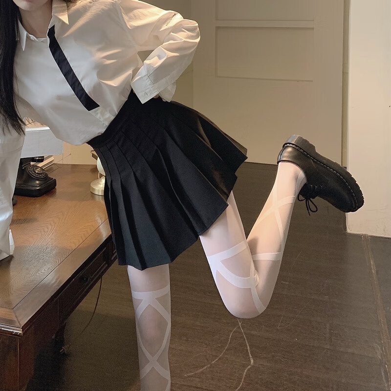 美腿袜网红绑带萝莉美腿白丝袜暗黑性感交叉黑丝打底连裤袜子黑色均码