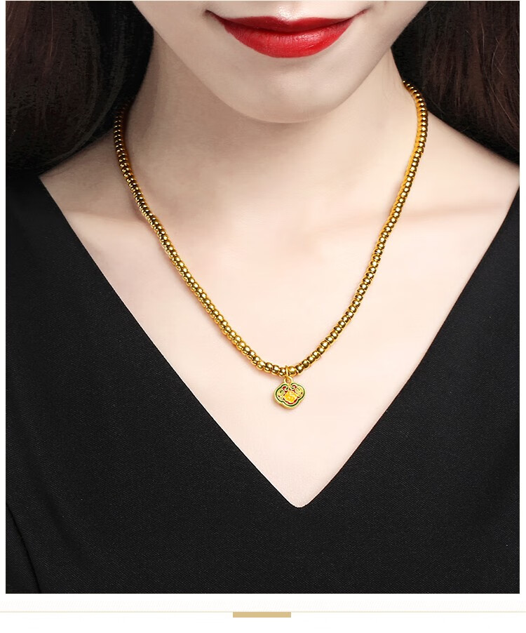 棠川 珠宝黄金项链黄金吊坠999足金小金珠女金链子锁骨链平安扣吊坠