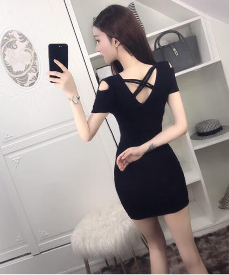 2022夜店女装修身性感吊带小姐服连衣裙夜场桑拿技师工作服条纹1003s