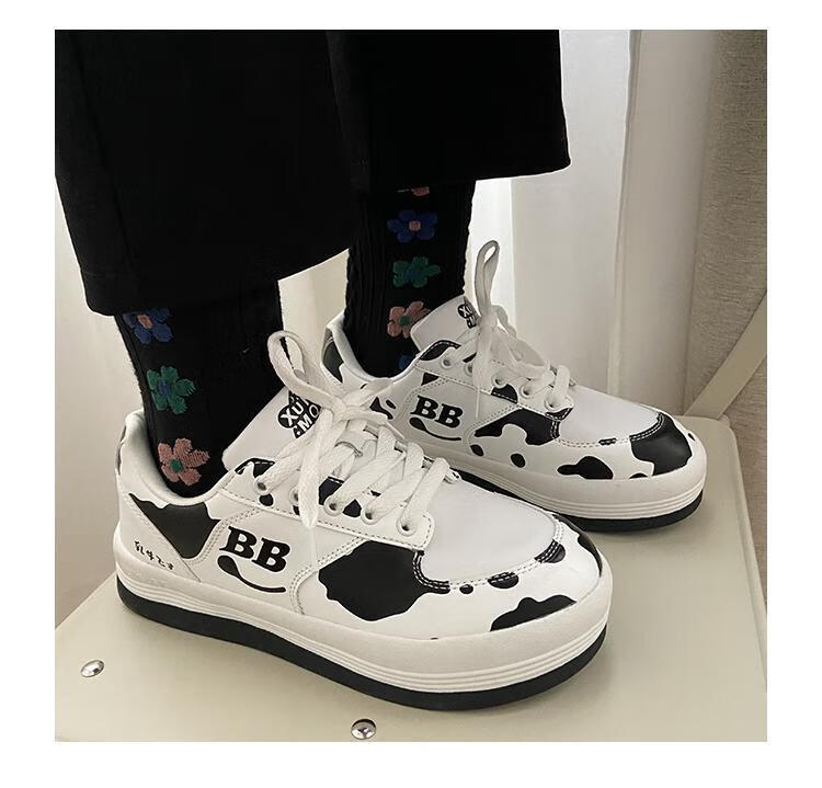 小白鞋女秋冬2021新款加绒棉鞋可爱奶牛鞋丑萌大头鞋学生休闲板鞋奶牛