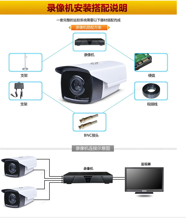 小米mi华为智选通用套装1200线高清有线监控模拟摄像头家用监控探头