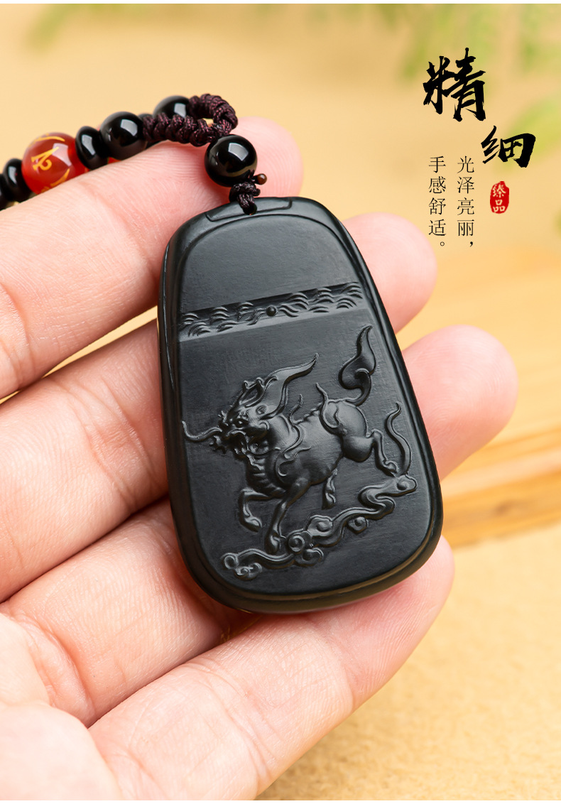 timeswind麒麟送福天然老料和田墨玉吊坠男款项链和田墨玉麒麟送福附