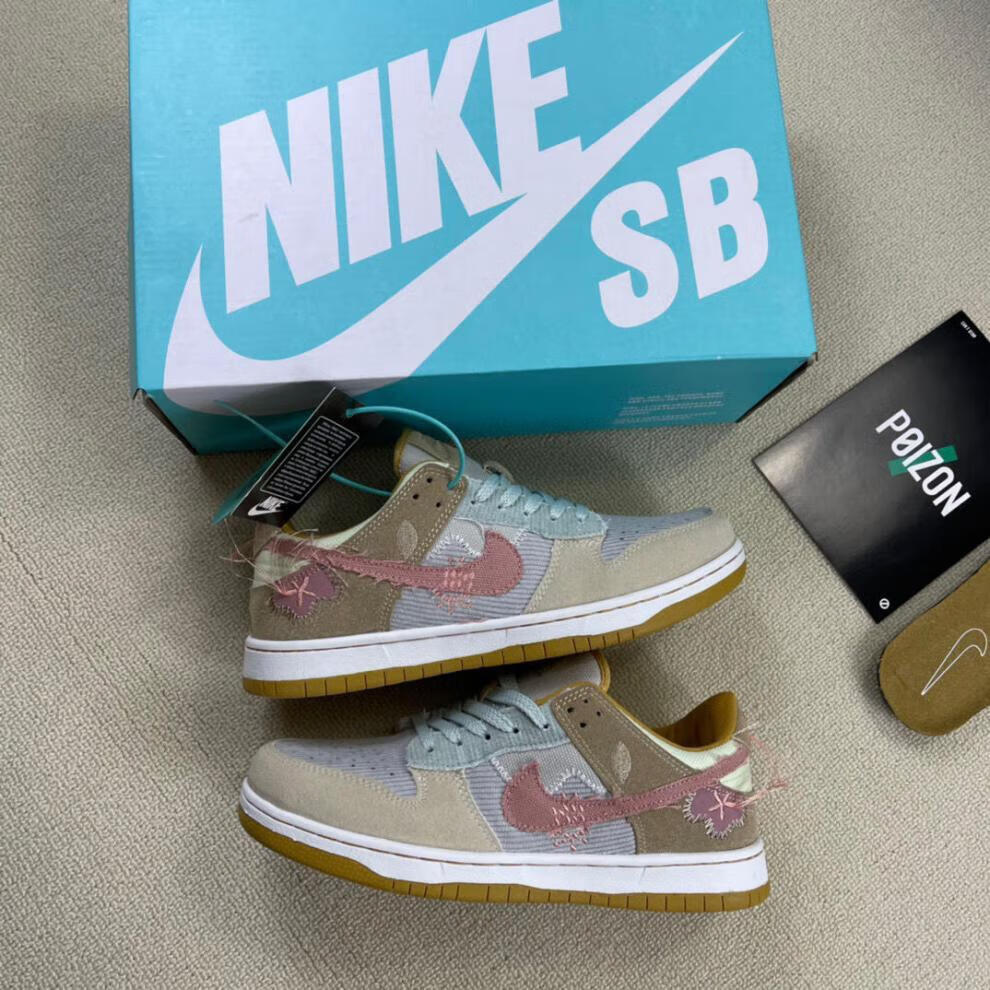 dunksb纯原新配色灰蓝复古灯芯绒白绿粉线头刺绣百搭情侣运动板鞋