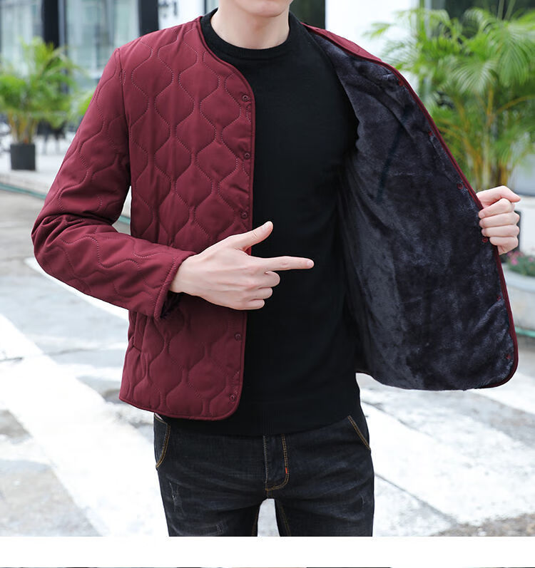 贴身小棉袄男内穿内胆加厚加绒内穿无领时尚百搭轻薄秋冬季服男银灰色