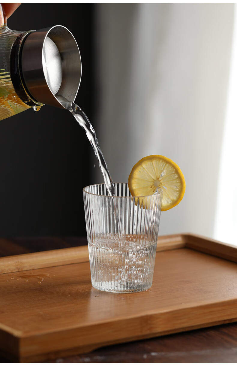 竖纹玻璃杯家用夏季耐热喝水杯子ins风泡茶水杯茶杯透明条纹酒杯精美