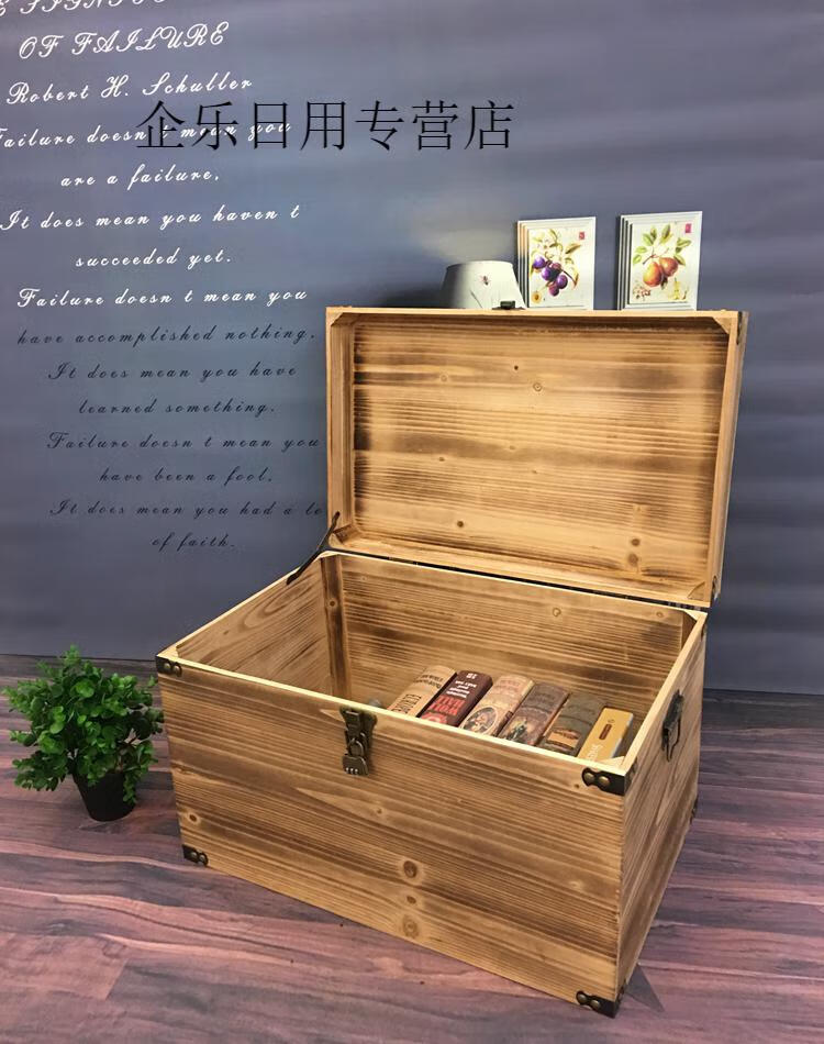 复古原木箱带锁实木箱定制仿古箱子装饰旧木箱超大号储物箱收纳箱优束