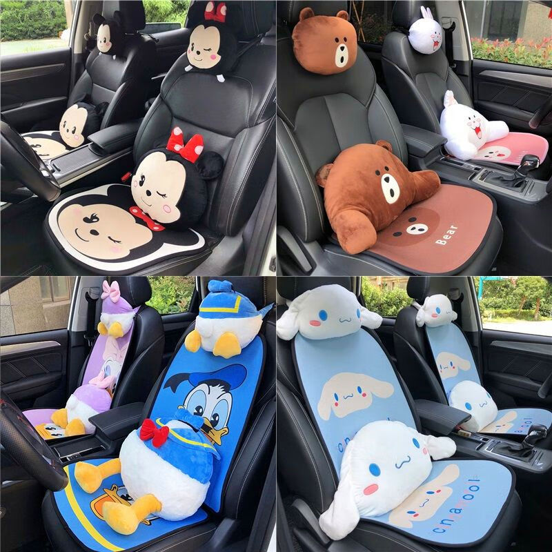 汽车坐垫冬季毛绒垫保暖卡通坐垫透气亚麻款车内座椅垫套秋冬季单片
