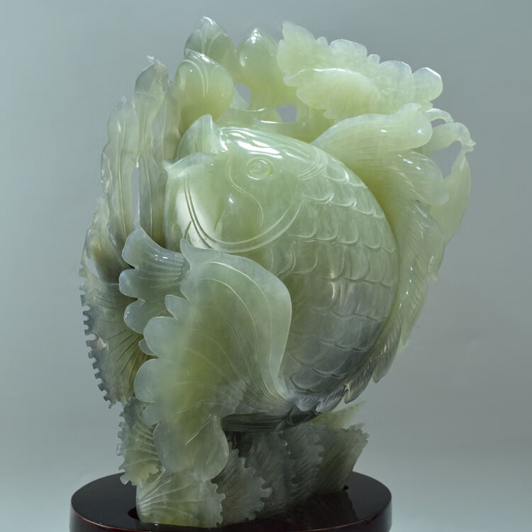 岫玉摆件岫玉鱼摆件辽宁岫岩玉石鱼摆件精品鲤鱼摆件升职礼物 10号