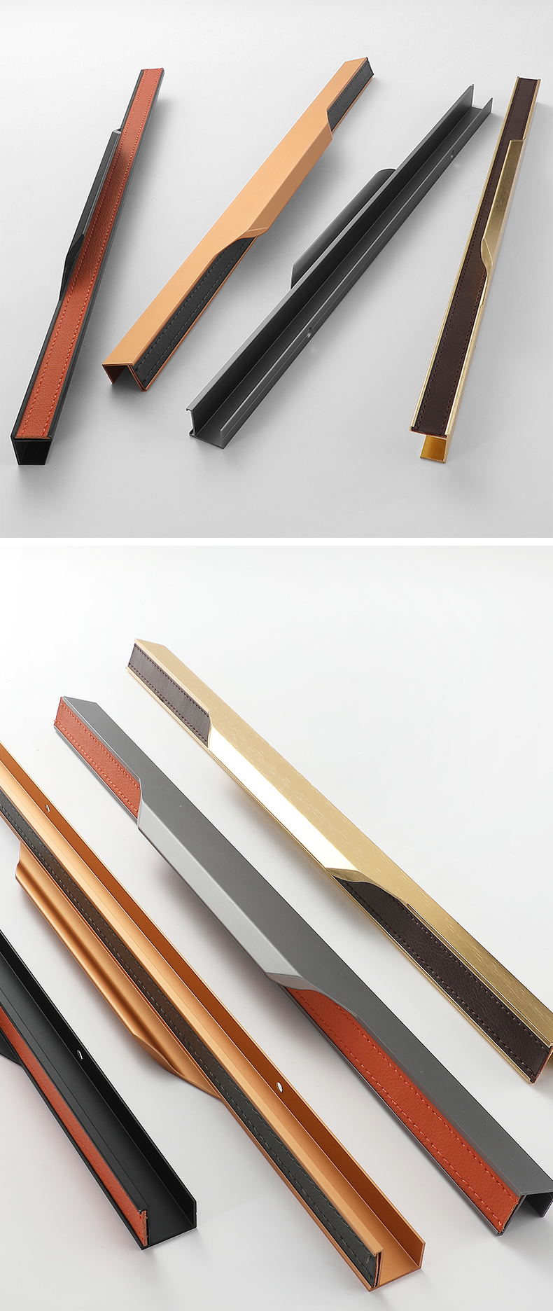 拉直器带拉手通顶隐形拉手衣柜门黑色金色轻奢拇指带皮免打孔抽屉通体