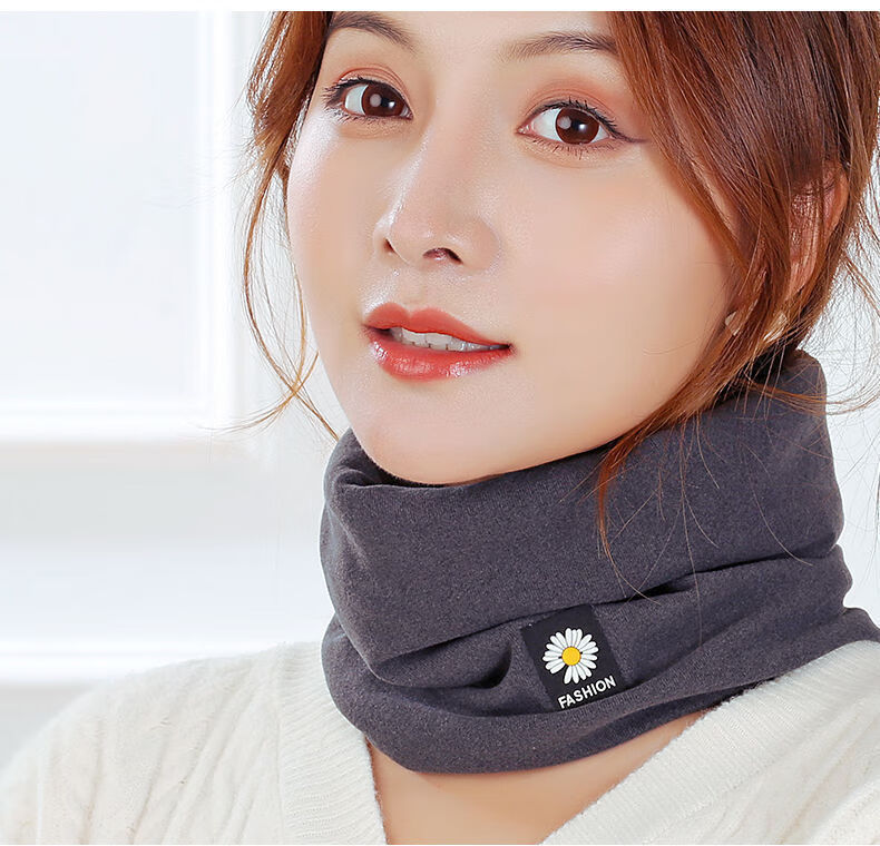 男女脖套头针织防风骑行面罩保暖围脖户外护颈椎围巾2个装黑色酒红