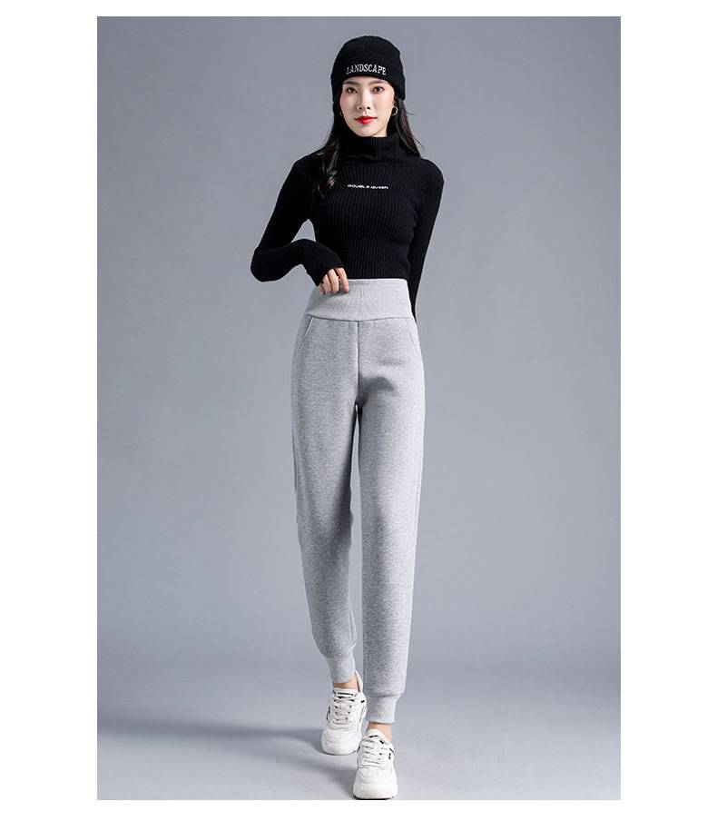 乐卉工厂加绒运动裤女裤秋冬宽松加厚羊羔绒休闲裤高腰棉裤束脚卫裤子