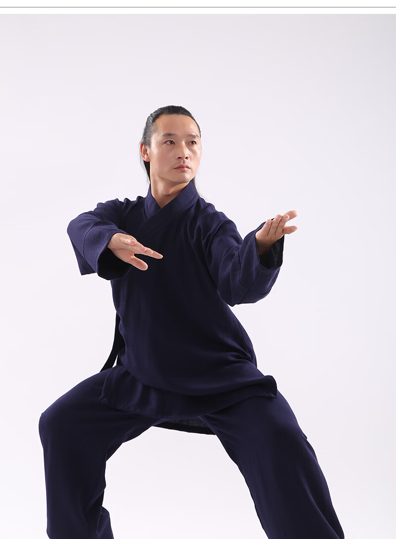 2022新款仁武蚕丝太极服斜襟道士服全套中国风蚕丝麻长袍道袍男女款