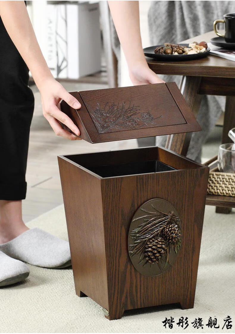 2022新款红木垃圾桶新中式木质客厅桌边双层垃圾桶家用高颜值轻奢风