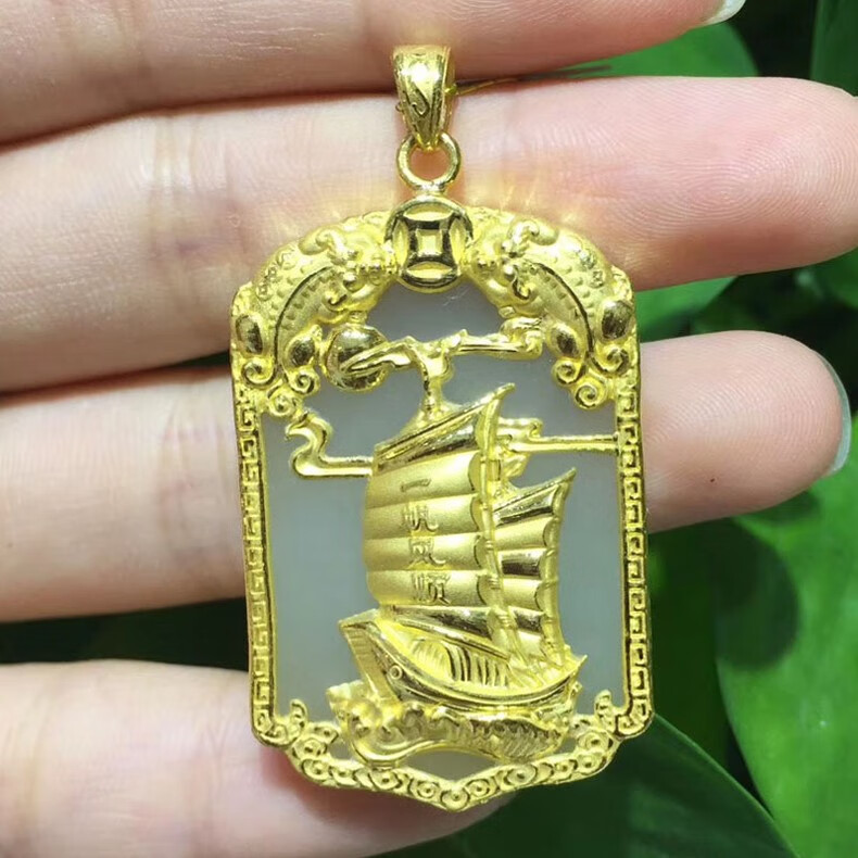 足金和田玉观音吊坠黄金约4克 42*25mm【图片 价格 品牌