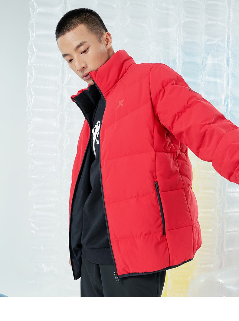 特步 羽绒服男保暖外套2021冬季新款运动训练外套休闲舒适保暖立领加